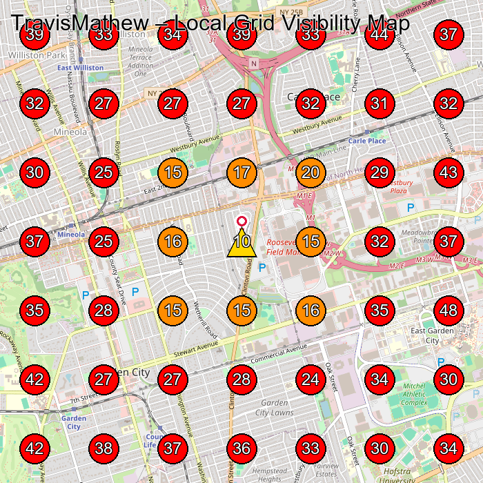 TravisMathew GeoGrid visibility map for Men'S Clothing Store in Garden City